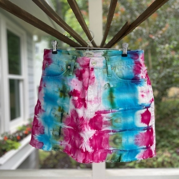 J Crew denim skirt hand crafted tie dyed. Size 30W - Picture 6 of 6